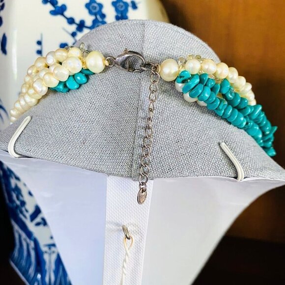 Lucas Lameth LUC 925 CN Sterling Silver Turquoise Pearl and Quartz Multi Layered - Picture 4 of 4